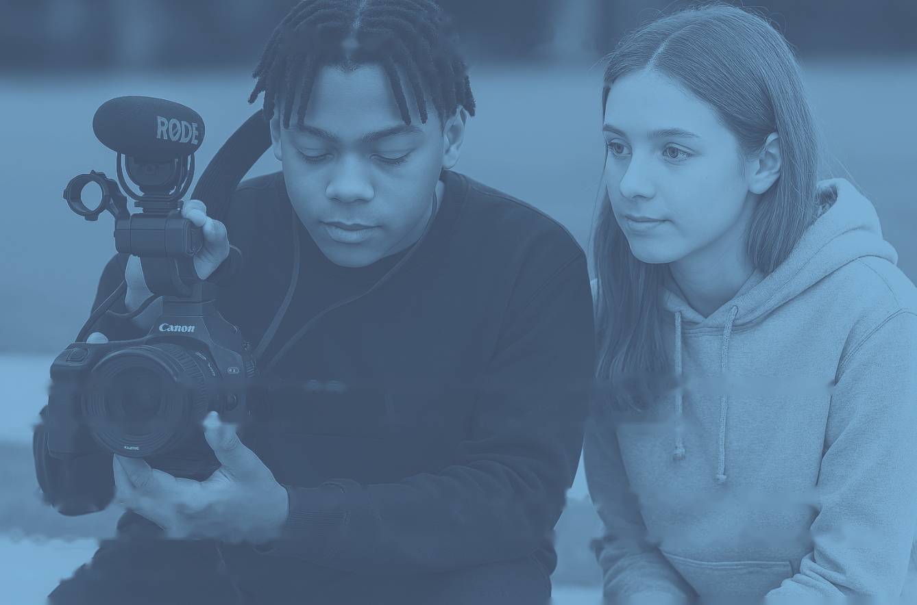 Two students using a camera